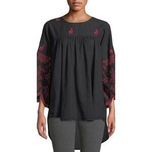 Johnny Was Rose-Stitch Voile Blouse
